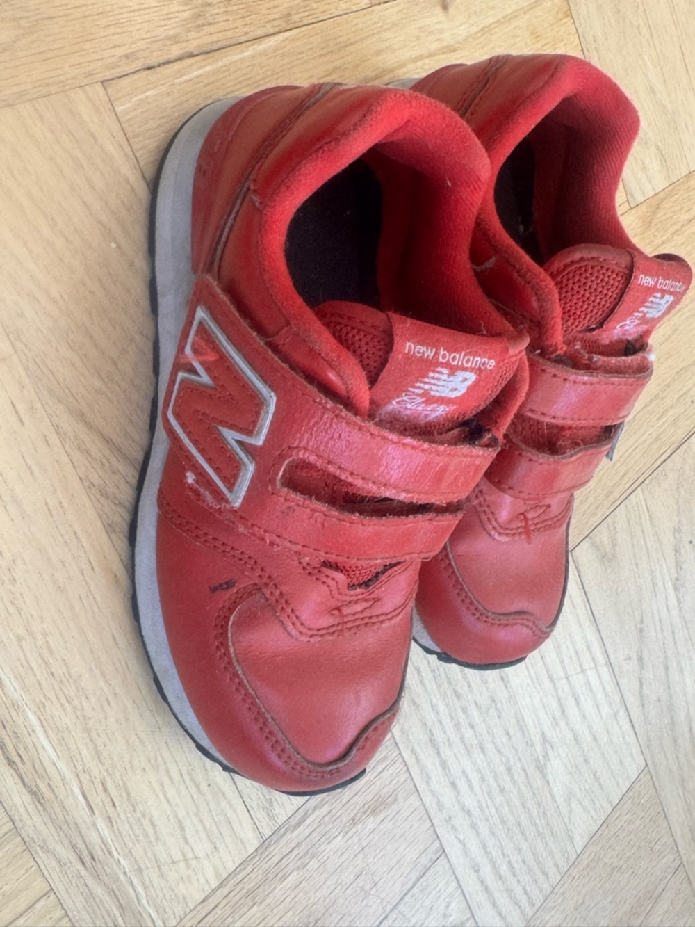 New Balance Kids Red Leather Velcro Athletic Sneakers